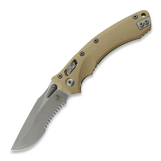 Microtech Amphibian Apocalyptic Partial Serrated, Fluted G10 Tan 137RL-11APFLGTTA