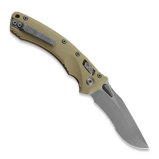 Microtech Amphibian Apocalyptic Partial Serrated, Fluted G10 Tan 137RL-11APFLGTTA