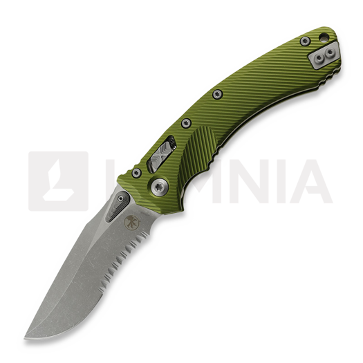 Microtech Amphibian Apocalyptic Partial Serrated, Fluted OD Green 137RL-11APFLOD