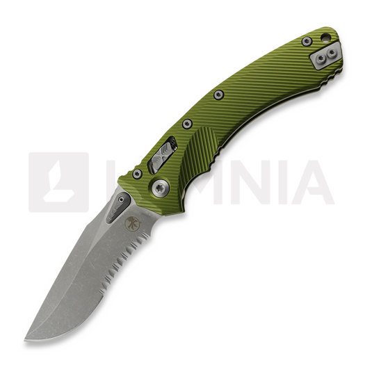 Microtech Amphibian Apocalyptic Partial Serrated, Fluted OD Green 137RL-11APFLOD