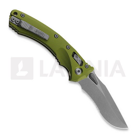 Microtech Amphibian Apocalyptic Partial Serrated, Fluted OD Green 137RL-11APFLOD
