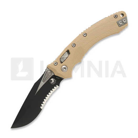 Microtech Amphibian Black Tan kääntöveitsi, combo terä 137RL-2FLGTTA