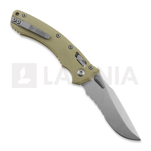 Microtech Amphibian Fluted Stonewashed Tan 折り畳みナイフ, 鋸歯状 137RL-11FLGTTA