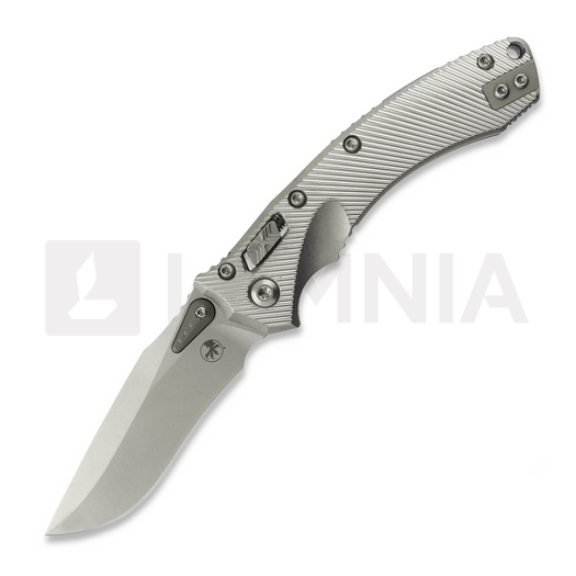 Briceag Microtech Amphibian Mini Ram-Lok Stonewash Fluted Titanium, blue accent 137MRL-10FLMS2