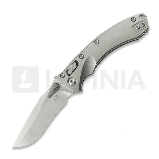 Microtech Amphibian Mini Ram-Lok Stonewash Slab Titanium 접이식 나이프, blue accent 137MRL-10MS2