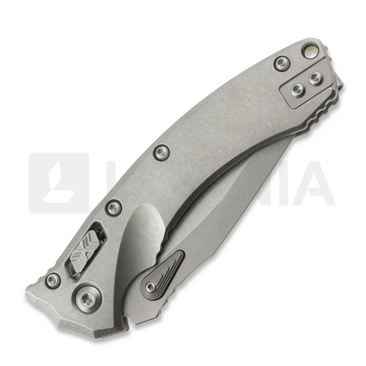 Microtech Amphibian Mini Ram-Lok Stonewash Slab Titanium 접이식 나이프, bronze accent 137MRL-10MS1