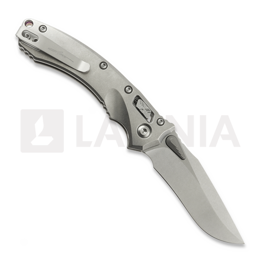 Microtech Amphibian Mini Ram-Lok Stonewash Slab Titanium 접이식 나이프, purple accent 137MRL-10MS3