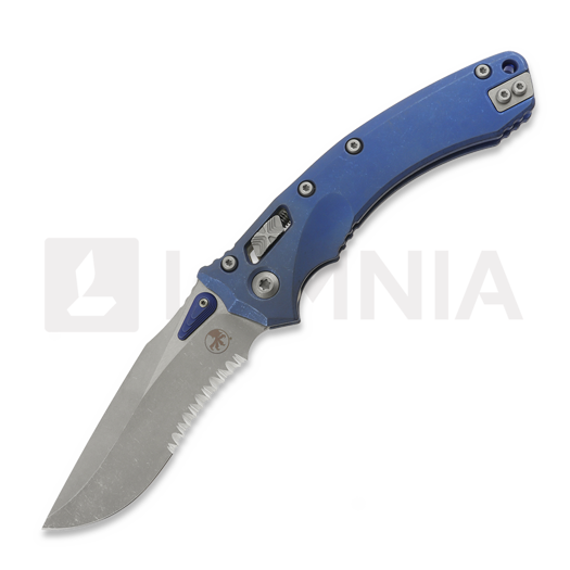 Microtech Amphibian Ram-Lok Apocalyptic Blue Slab Titanium sulankstomas peilis, blue accents, combo edge 137RL-11APMS2