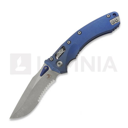 Microtech Amphibian Ram-Lok Apocalyptic Blue Slab Titanium összecsukható kés, blue accents, combo edge 137RL-11APMS2
