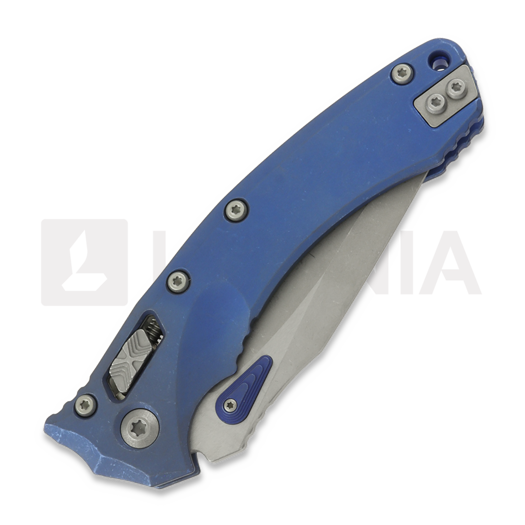 Microtech Amphibian Ram-Lok Apocalyptic Blue Slab Titanium sulankstomas peilis, blue accents, combo edge 137RL-11APMS2