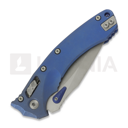 Couteau pliant Microtech Amphibian Ram-Lok Apocalyptic Blue Slab Titanium, blue accents, combo edge 137RL-11APMS2