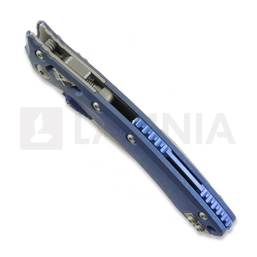 Microtech Amphibian Ram-Lok Apocalyptic Blue Slab Titanium sulankstomas peilis, blue accents, combo edge 137RL-11APMS2