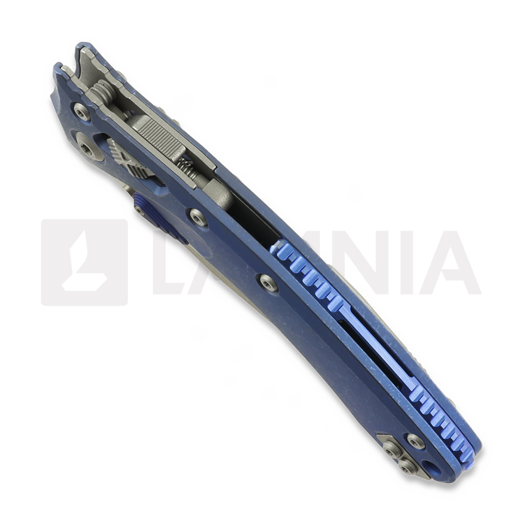 Couteau pliant Microtech Amphibian Ram-Lok Apocalyptic Blue Slab Titanium, blue accents, combo edge 137RL-11APMS2