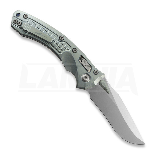 Microtech Amphibian Ram-Lok kääntöveitsi, Ice Blue Ano Frag, Stonewash 137RL-10FRMS6