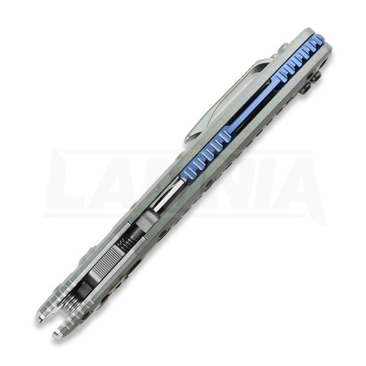 Microtech Amphibian Ram-Lok sulankstomas peilis, Ice Blue Ano Frag, Stonewash 137RL-10FRMS6