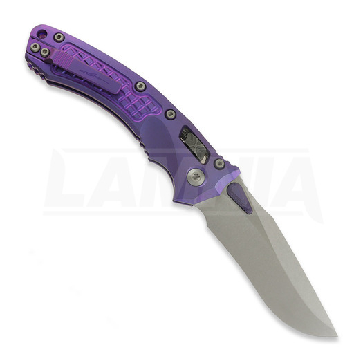 Microtech Amphibian Ram-Lok foldekniv, Purple Haze Ano Frag, Stonewash 137RL-10FRMS5