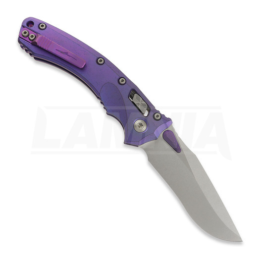 Microtech Amphibian Ram-Lok sulankstomas peilis, Purple Haze Ano Slab Side, Stonewash 137RL-10MS5