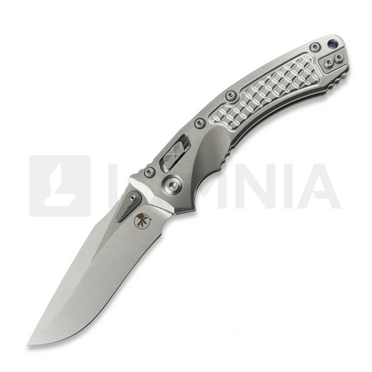 Microtech Amphibian Ram-Lok Stonewash Frag Titanium סכין מתקפלת, blue accents 137RL-10FRMS2