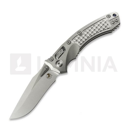 Microtech Amphibian Ram-Lok Stonewash Frag Titanium Taschenmesser, blue accents 137RL-10FRMS2