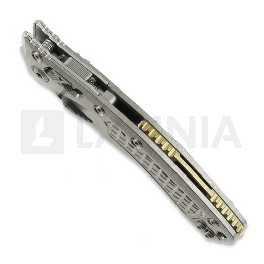 Microtech Amphibian Ram-Lok Stonewash Frag Titanium sulankstomas peilis, bronze accents 137RL-10FRMS1