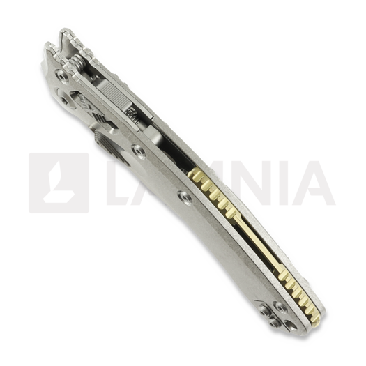 Microtech Amphibian Ram-Lok Stonewash Slab Titanium sulankstomas peilis, bronze accents 137RL-10MS1
