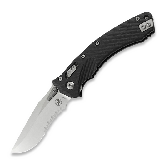 Microtech Amphibian Stonewash Partial Serrated, Fluted G10 Black 137RL-11FLGTBK