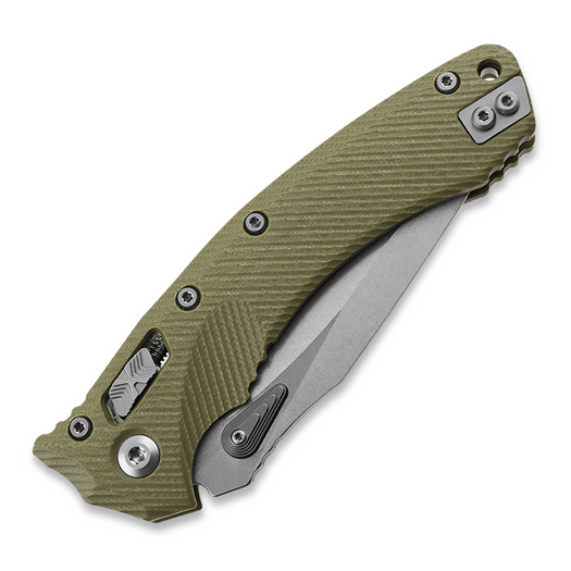 Microtech Amphibian foldekniv, stonewashed, fluted od green G10 137RL-10FLGTOD