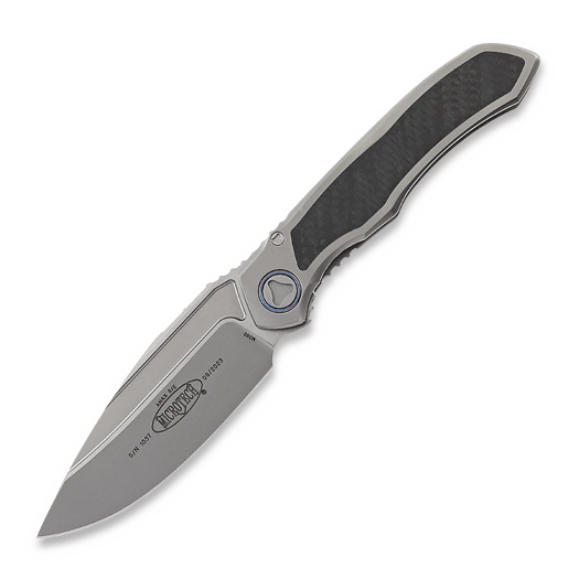 Microtech Anax S/E Bead Blast kääntöveitsi, Blue Ti Pivot 190C-7CFITI