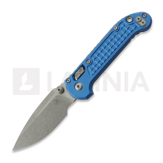 Microtech LUDT RAM-LOK S/E Apocalyptic Standard Frag Aluminum Blue foldekniv 1135RL-10APFRBL