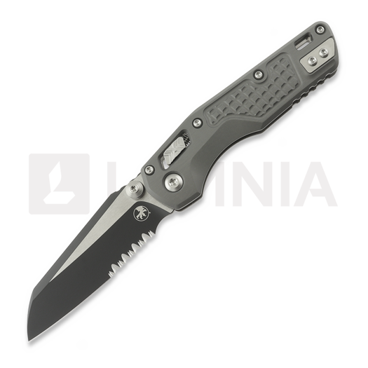 Microtech MSI Mini Black Frag Aluminum Natural Clear 접이식 나이프, 톱니 모양 칼날 210M-2FRNC
