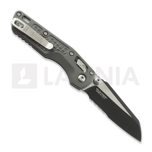 Microtech MSI Mini Black Frag Aluminum Natural Clear 접이식 나이프, 톱니 모양 칼날 210M-2FRNC