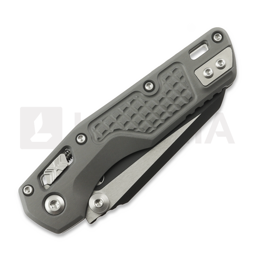Microtech MSI Mini Black Frag Aluminum Natural Clear 접이식 나이프, 톱니 모양 칼날 210M-2FRNC