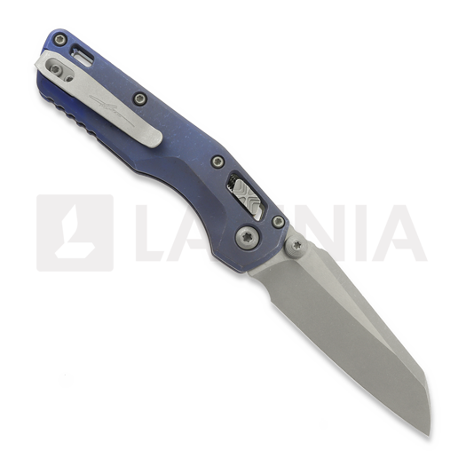Microtech MSI Mini Ram-Lok Apocalyptic Antique Blue Slab Titanium 접이식 나이프, blue accent 210M-10APMS2