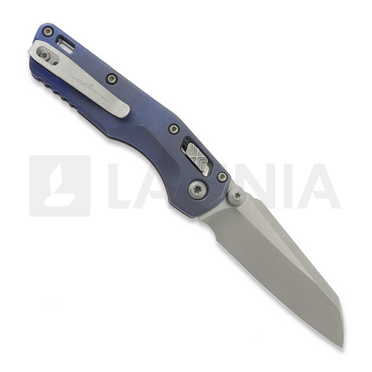 Microtech MSI Mini Ram-Lok Apocalyptic Antique Blue Slab Titanium 접이식 나이프, blue accent 210M-10APMS2