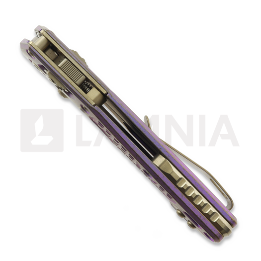 Microtech MSI Mini Ram-Lok Bronzed Stonewash Royal Purple Frag Titanium 접이식 나이프, bronze accent 210M-13FRMS5