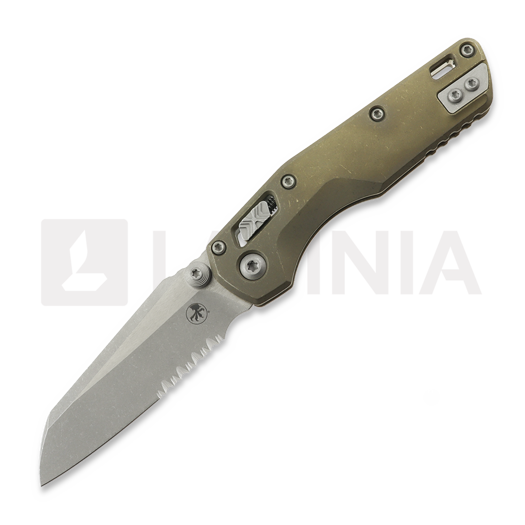 Microtech MSI Mini S/E Antique Bronze Slab Side Titanium 접이식 나이프, 톱니 모양 칼날 210M-11APMS3