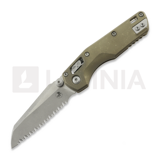 Microtech MSI Mini S/E Apocalyptic Antique Bronze Slab Titanium 접이식 나이프, fully serrated 210M-12APMS3