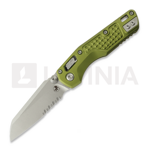 Navaja Microtech MSI Mini S/E Stonewash Frag Aluminum OD Green, hoja dentada 210M-11FROD