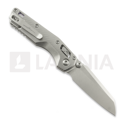 Microtech MSI Mini S/E Stonewash Standard Fluted Titanium sulankstomas peilis, blue accents 210M-10FLMS3