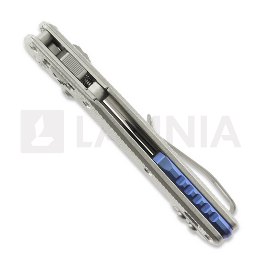 Microtech MSI Mini S/E Stonewash Standard Fluted Titanium sulankstomas peilis, blue accents 210M-10FLMS3