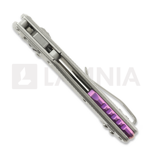 Microtech MSI Mini S/E Stonewash Standard Fluted Titanium sulankstomas peilis, purple accents 210M-10FLMS4