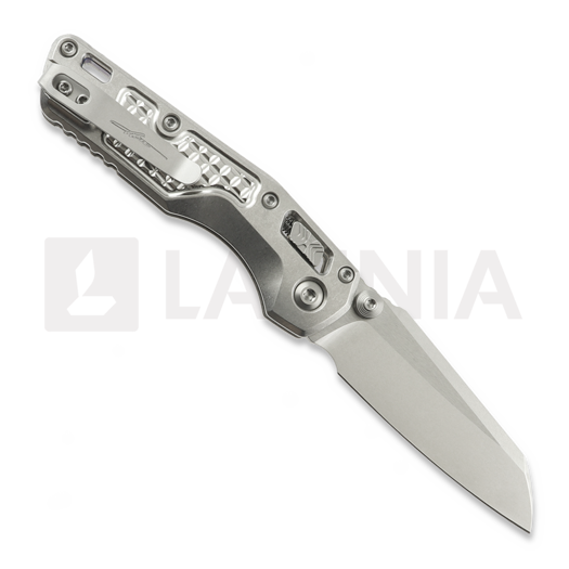 Microtech MSI Mini S/E Stonewash Standard Frag Titanium sulankstomas peilis, blue accents 210M-10FRMS3
