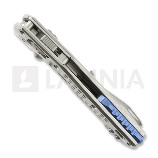 Microtech MSI Mini S/E Stonewash Standard Frag Titanium sulankstomas peilis, blue accents 210M-10FRMS3