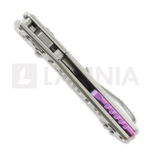 Microtech MSI Mini S/E Stonewash Standard Frag Titanium sulankstomas peilis, purple accents 210M-10FRMS4