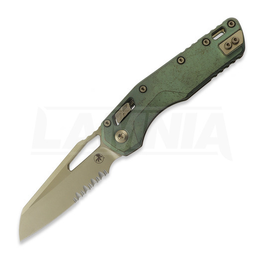 Microtech MSI Ram-Lok Partial Serrated 접이식 나이프, Antique Green Ano Slab Side, Bronzed Stonewash 210-14MS1