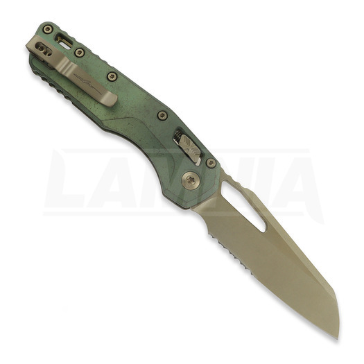 Microtech MSI Ram-Lok Partial Serrated kääntöveitsi, Antique Green Ano Slab Side, Bronzed Stonewash 210-14MS1