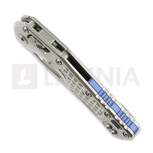 Microtech MSI Ram-Lok Stonewashed sulankstomas peilis, Frag Titanium, blue accents 210-10FRMS2