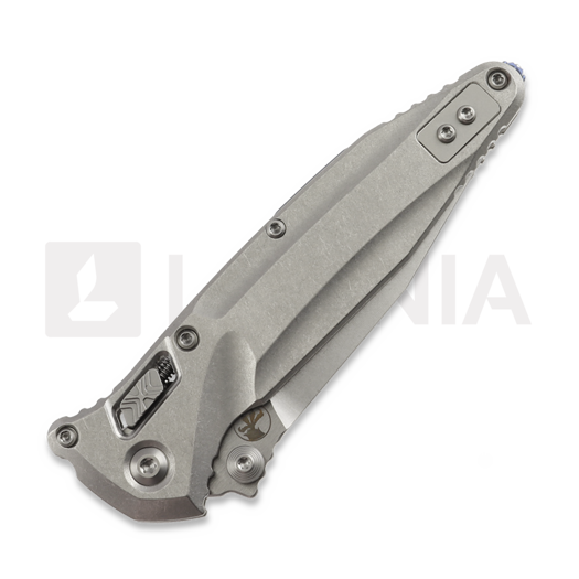 Microtech Socom Delta Ram-Lok Spear Point Stonewashed kääntöveitsi, blue accents 159RL-10SMS3