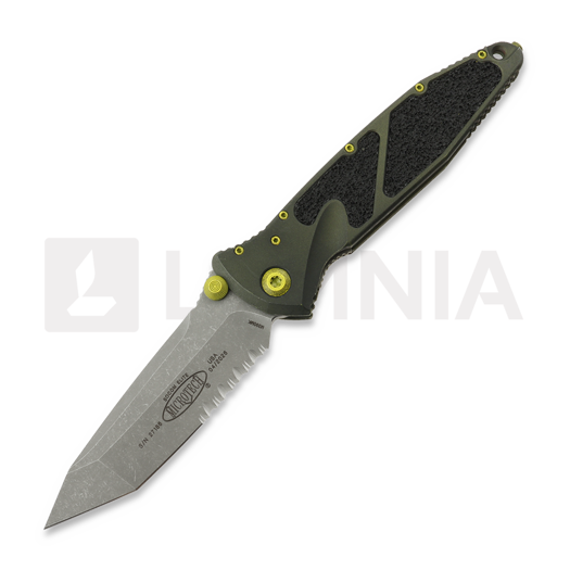 Microtech Socom Elite T/E Apocalyptic Distressed Grenade Green 접이식 나이프, 톱니 모양 칼날 161-11DGG-U25