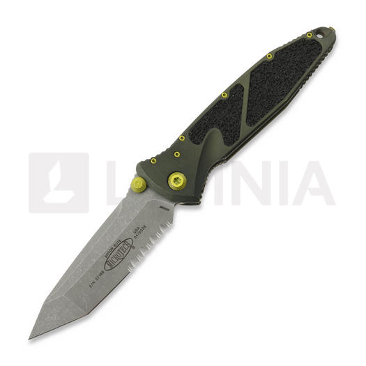 Microtech Socom Elite T/E Apocalyptic Distressed Grenade Green folding knife, combo edge 161-11DGG-U25